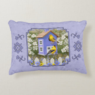 Goldfinches & Cute Birdhouse Lavender Decorative Pillow
