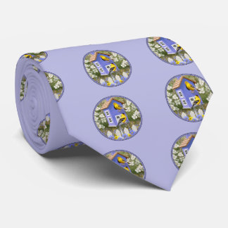 Goldfinches & Cute Birdhouse Lavender Neck Tie