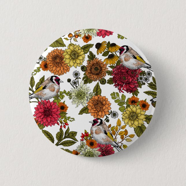 Goldfinches in the garden   button (Front)