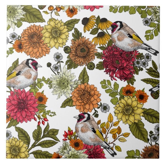 Goldfinches in the garden   ceramic tile (Front)