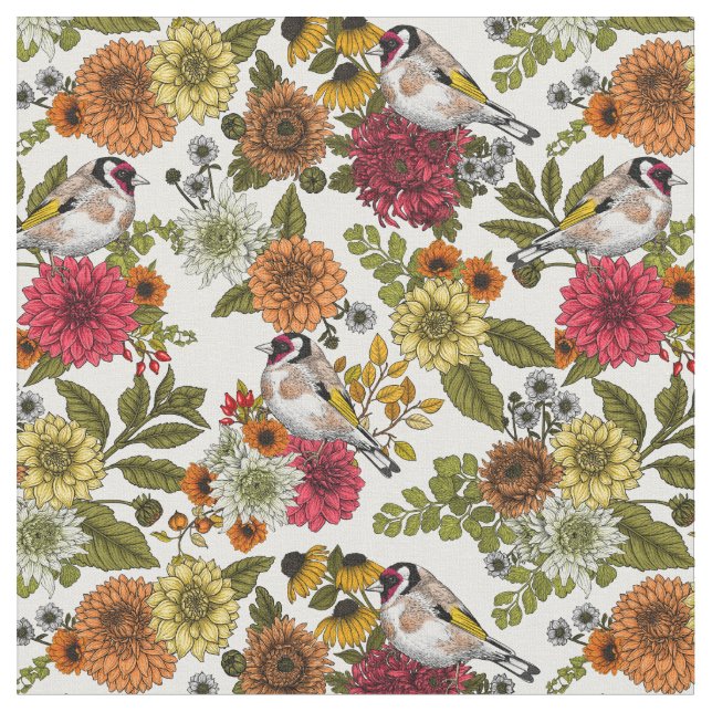 Goldfinches in the garden   fabric (Close Up)
