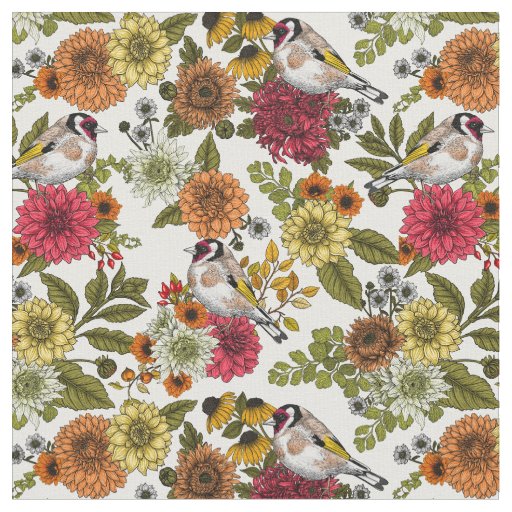 Goldfinches in the garden   fabric