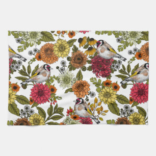 Goldfinches in the garden   kitchen towel