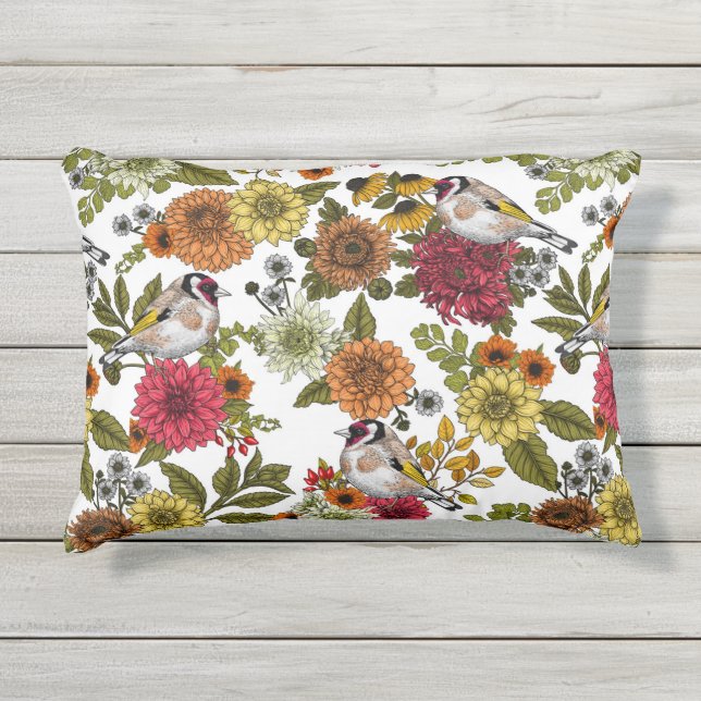 Goldfinches in the garden   outdoor pillow (Front)