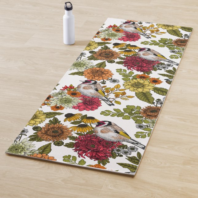 Goldfinches in the garden   yoga mat (In Situ)