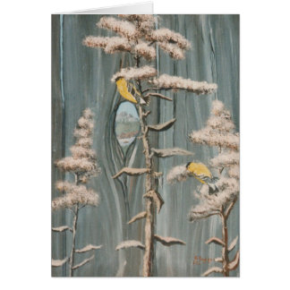 Goldfinches on a branch with Pikes Peak View Cards