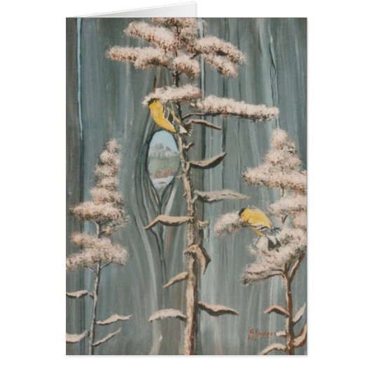 Goldfinches on a branch with Pikes Peak View Cards (Front)