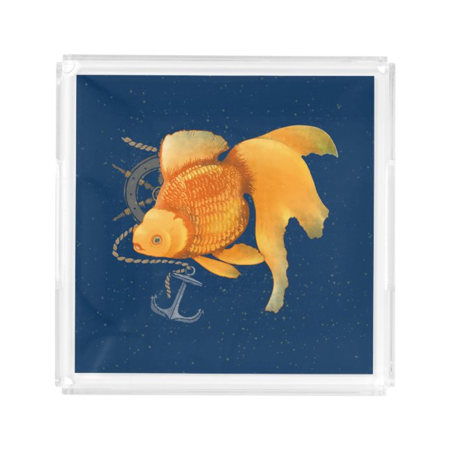 Goldfish Anchor Ship Wheel Nautical Acrylic Tray (Front)