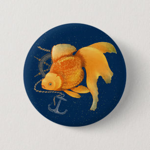 Goldfish Anchor Ship Wheel Nautical Button