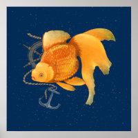 Goldfish Anchor Ship Wheel Nautical Poster