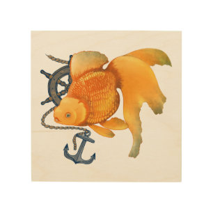 Goldfish Anchor Ship Wheel Nautical Wood Wall Art
