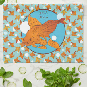 Goldfish and Bubbles Graphic Pattern Personalized Towel
