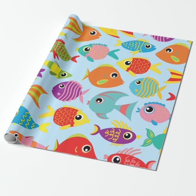 Goldfish Aquarium Cute 1st Birthday Wrapping Paper (Unrolled)