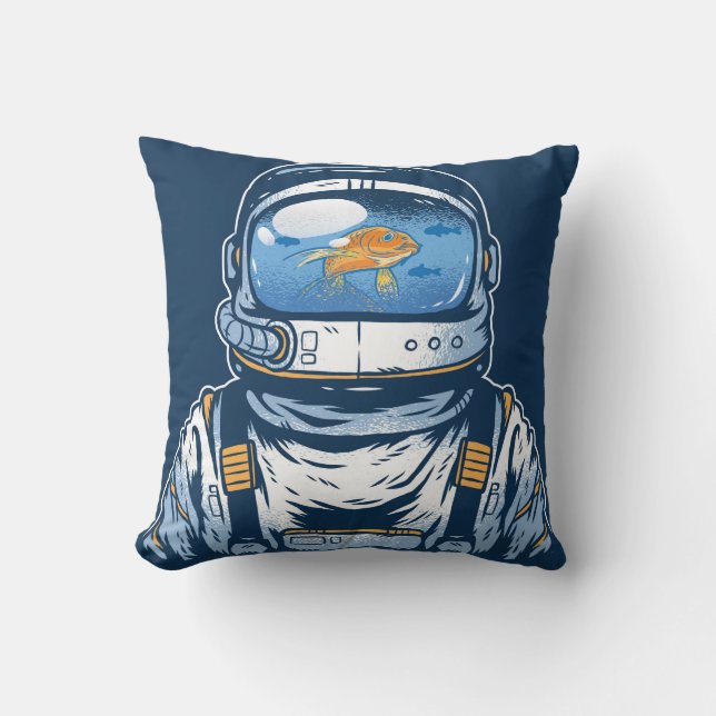 Goldfish Astronaut Throw Pillow (Front)