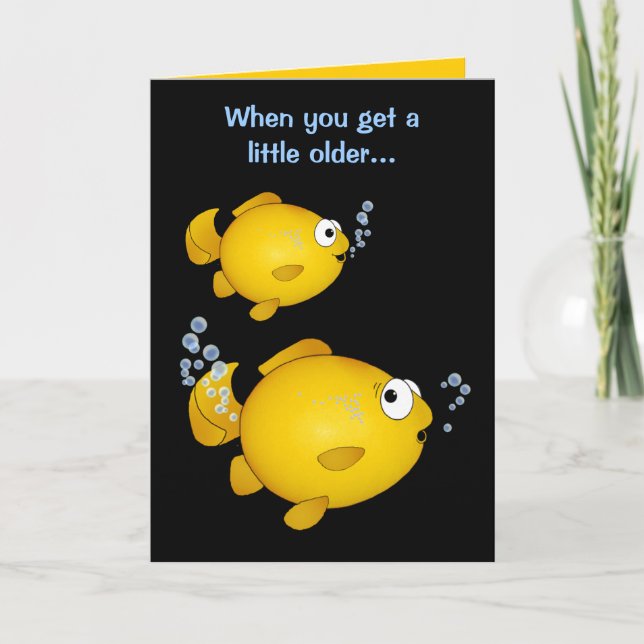 Goldfish birthday older "over the hill" tooting. card (Front)