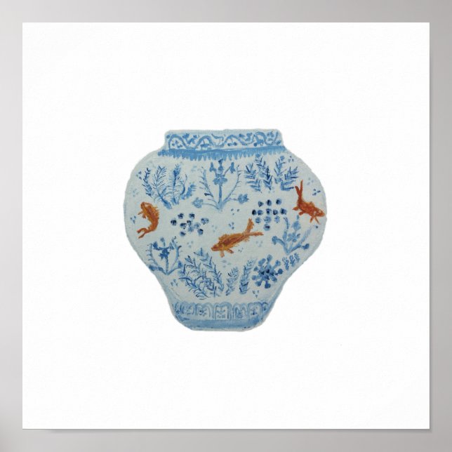 Goldfish Blue White Ginger Jar Art Print poster (Front)