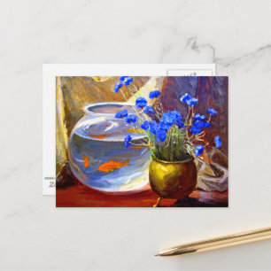 Goldfish Bowl and Flowers Postcard