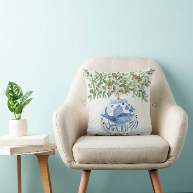Goldfish Chinoiserie Ginger Jar Oranges Throw Pill Throw Pillow (Chair)
