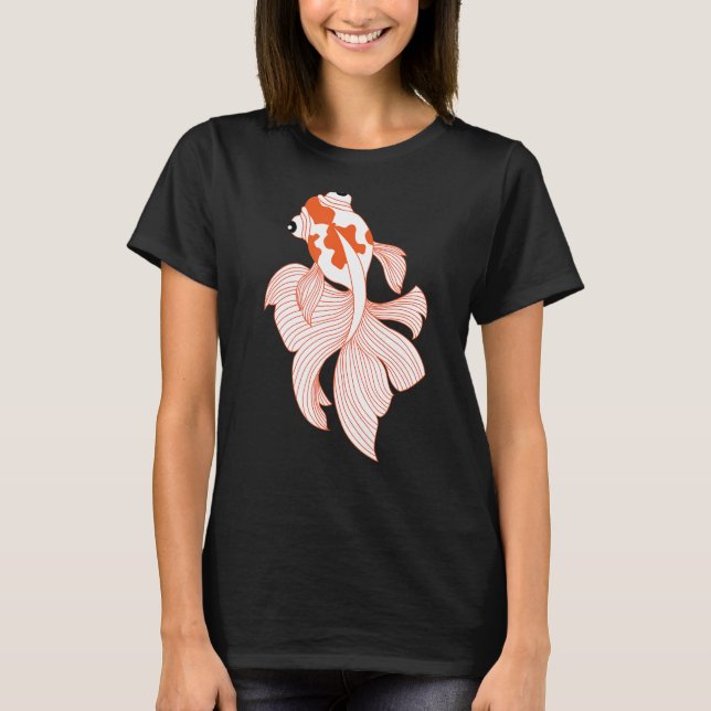 Goldfish Fancy Red White Calico Ryukin Fantail Vei T-Shirt (Front)