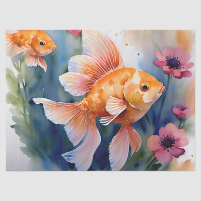Goldfish Floral Watercolor Tissue Paper (Front)