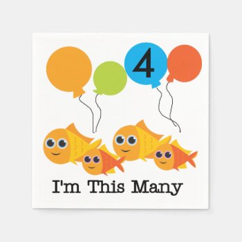 Goldfish I'm This Many 4th Birthday Paper Napkins by kids_birthdays at Zazzle