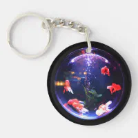 Goldfish in a fish bowl aquarium keychain