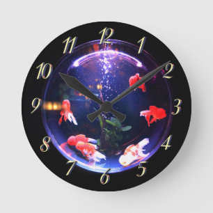 Goldfish in a fish bowl aquarium round clock