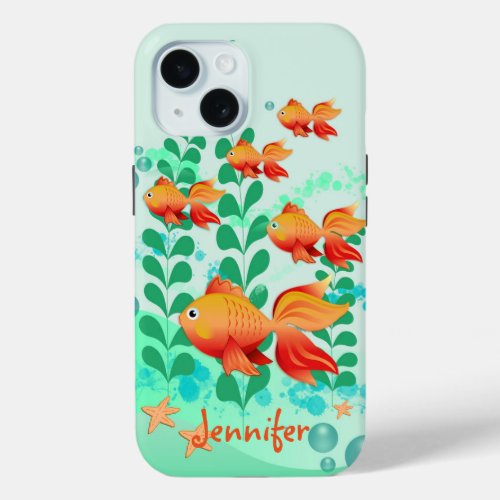 Goldfish in a turquoise ocean iPhone 15 case