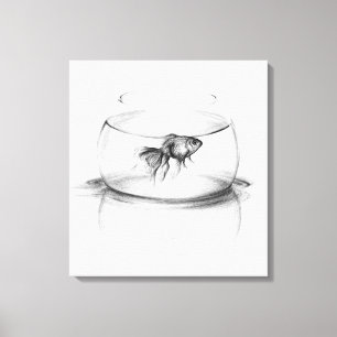 Goldfish in bowl and water Pencil drawing art Canvas Print