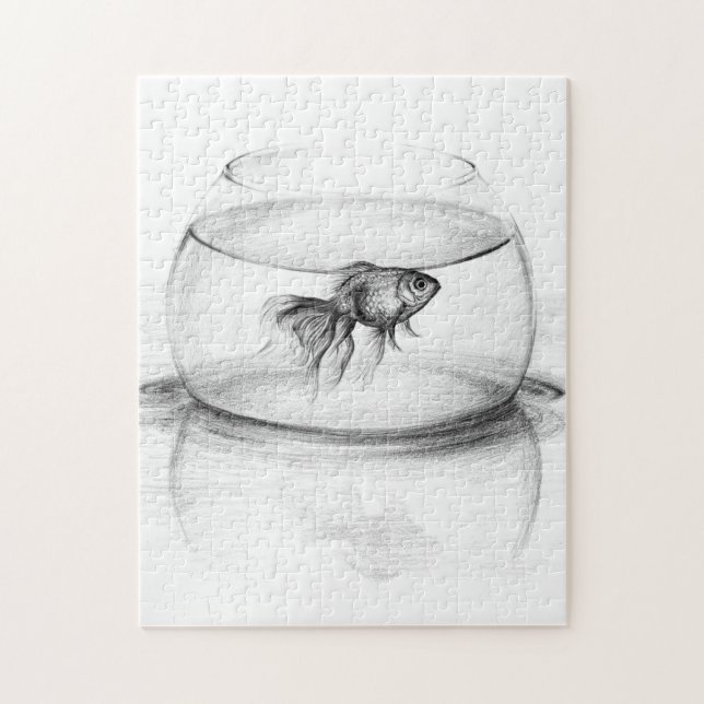 Goldfish in bowl and water Pencil drawing art Jigsaw Puzzle (Vertical)