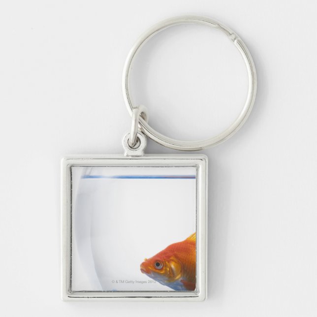 Goldfish in bowl on white background keychain (Front)