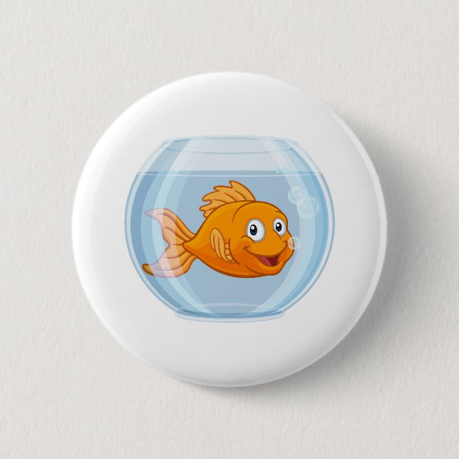 Goldfish in Gold Fish Bowl Cute Cartoon Character Button (Front)