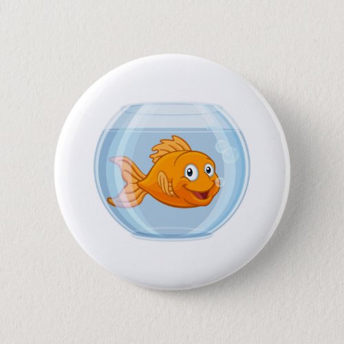 Goldfish in Gold Fish Bowl Cute Cartoon Character Button
