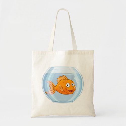 Goldfish in Gold Fish Bowl Cute Cartoon Character Tote Bag