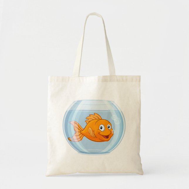 Goldfish in Gold Fish Bowl Cute Cartoon Character Tote Bag (Front)