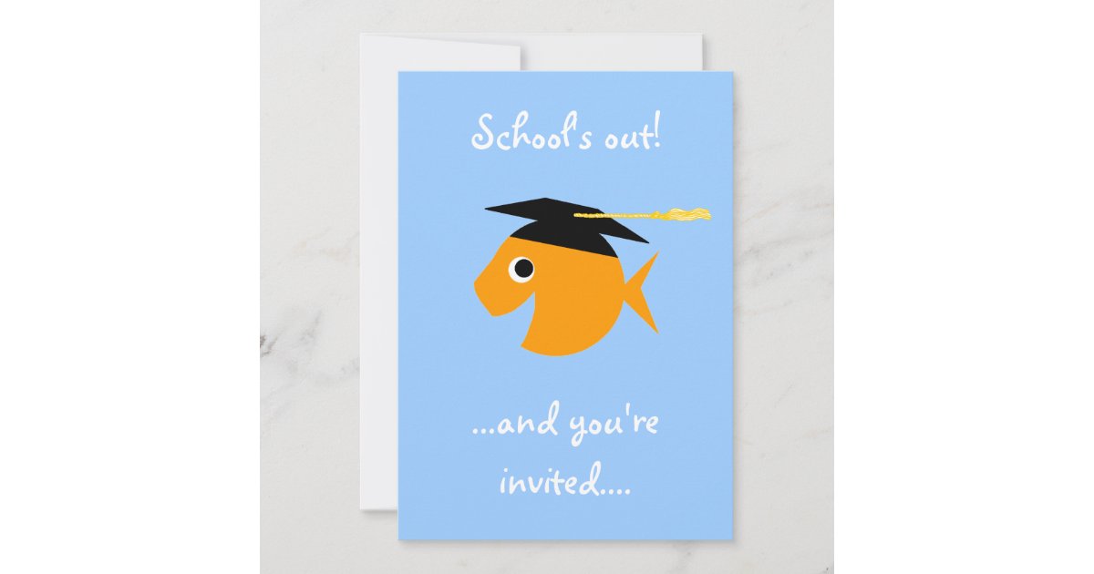 Goldfish in Graduation Cap Poolside Grad Party Invitation | Zazzle