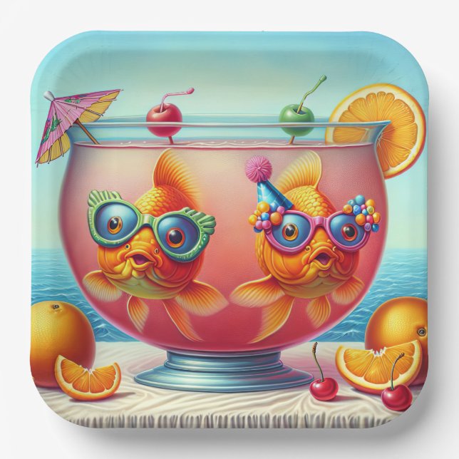 Goldfish In Party Punch Bowl Paper Plates (Front)