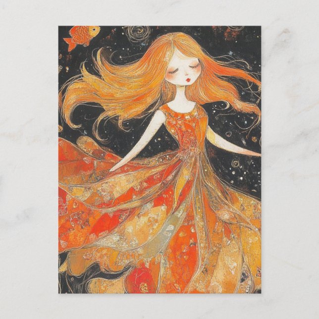 Goldfish Inspired Fashion Lady Postcard (Front)