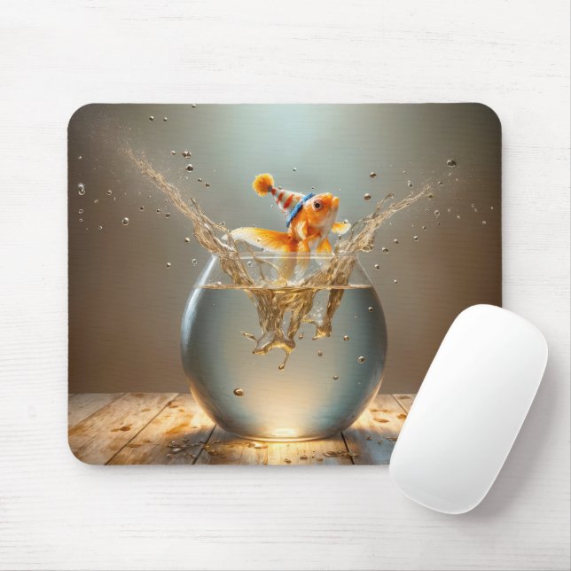 Goldfish Jumping Out of Fishbowl Mouse Pad (With Mouse)
