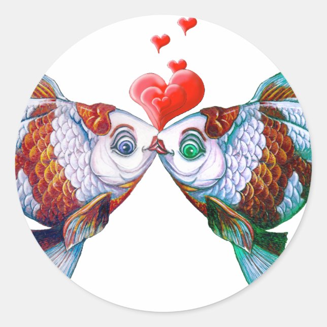 Goldfish Kiss Classic Round Sticker (Front)