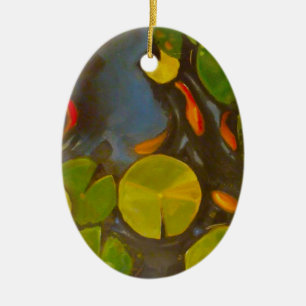 Goldfish Koi Pond Water Lilies Ceramic Ornament