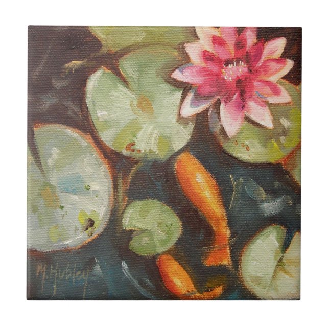 Goldfish Koi Pond Water Lilies Ceramic Tile (Front)