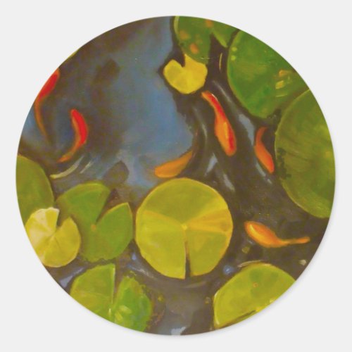 Goldfish Koi Pond Water Lilies Classic Round Sticker