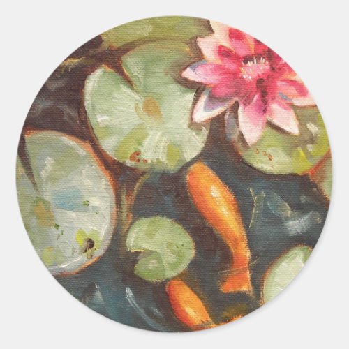 Goldfish Koi Pond Water Lilies Classic Round Sticker