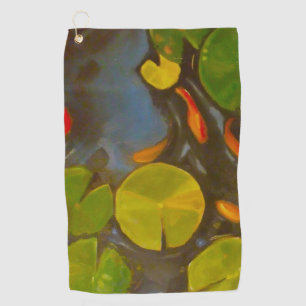 Goldfish Koi Pond Water Lilies Golf Towel