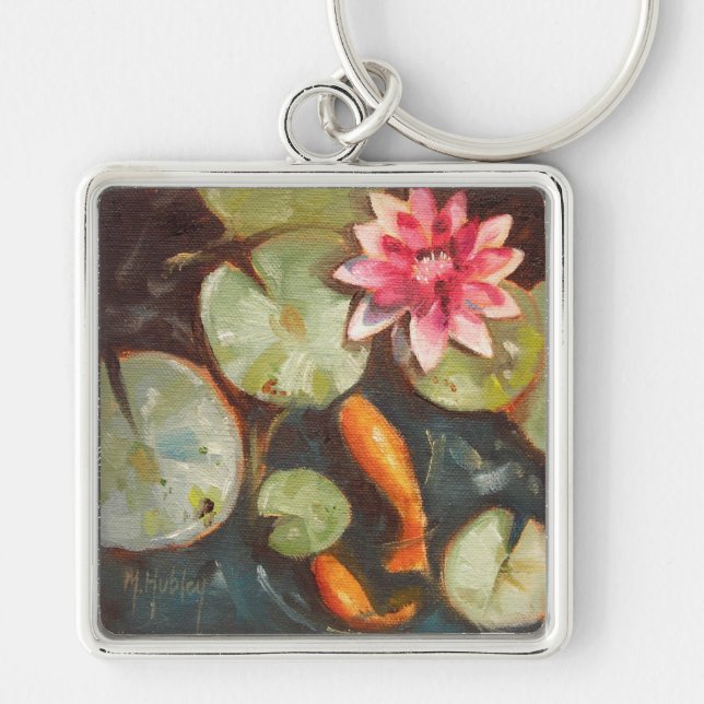 Goldfish Koi Pond Water Lilies Keychain (Front)