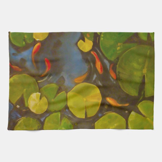 Goldfish Koi Pond Water Lilies Kitchen Towel (Horizontal)