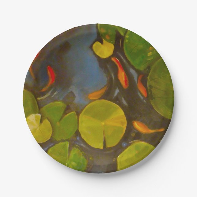 Goldfish Koi Pond Water Lilies Paper Plates (Front)