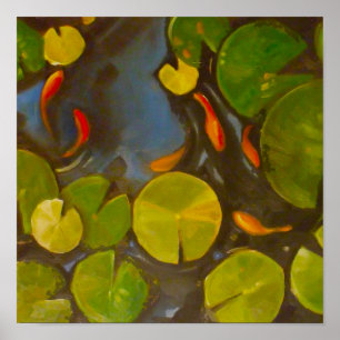 Goldfish Koi Pond Water Lilies Poster