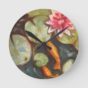 Goldfish Koi Pond Water Lilies Round Clock